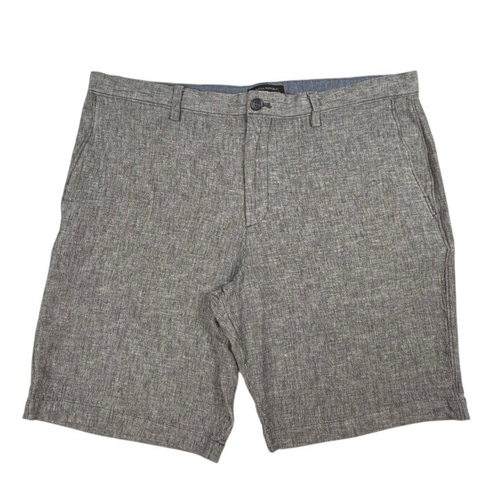 Banana Republic Aiden Shorts Mens 38 Grey Linen Cotton Blend Flat Front 9 Inseam